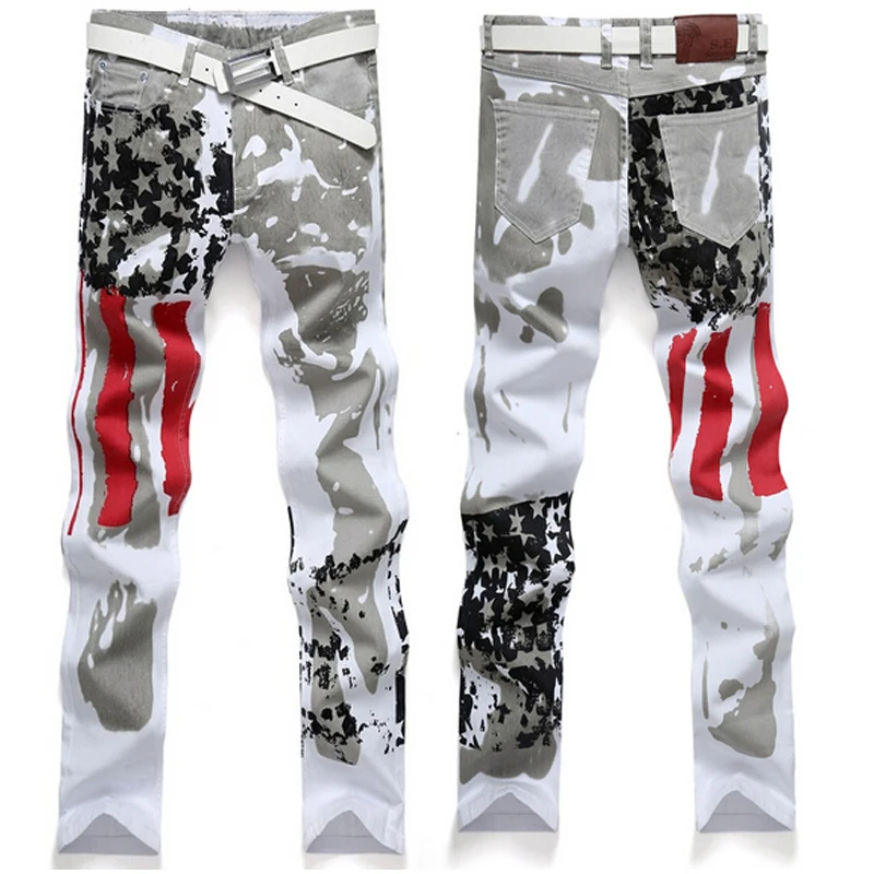 

American USA UK  Flag Printing Jeans brand jeans men straight men's casual denim  pants men's denim trousers Plus SIZE 28-48