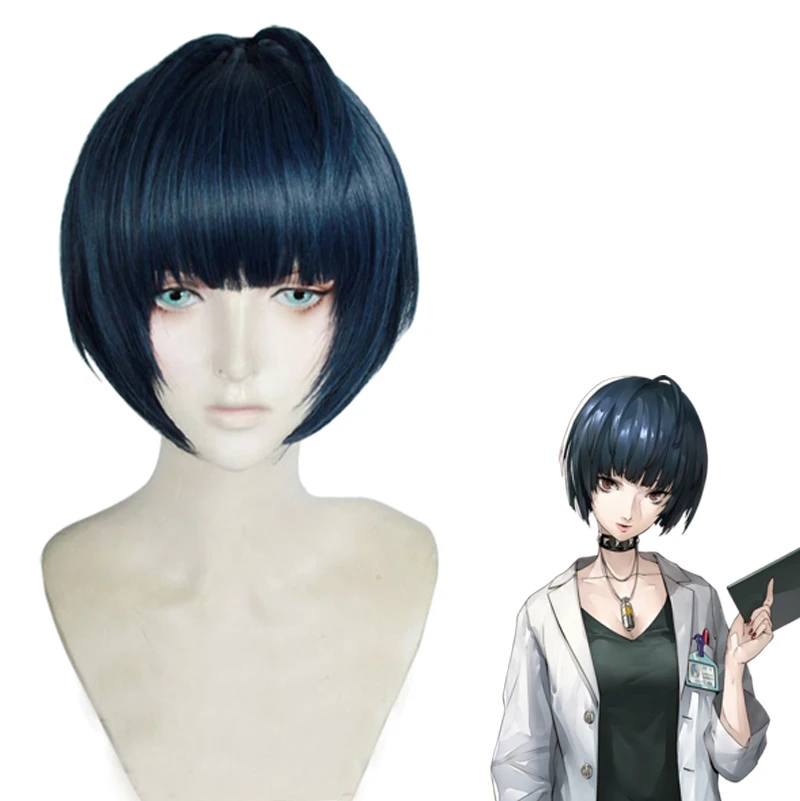 P5 Persona 5 Tae Takemi Short Blue Black Mixed Heat Resistant Hair Cosplay Costume Wig Wig Cap Persona 5 Cosplay Costumecostume Cosplay Aliexpress