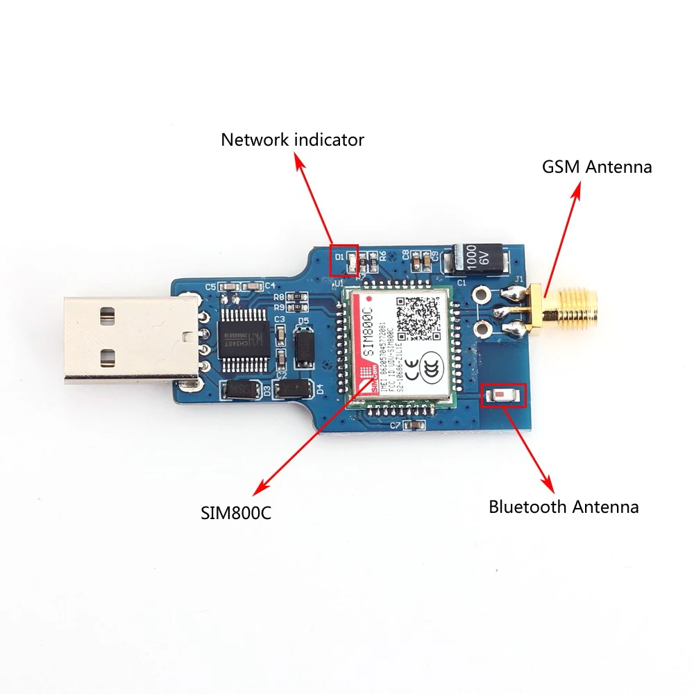 USB к GSM GPRS SIM800C беспроводной Bluetooth компьютерное управление вызов с антенной Беспроводной модуль четырехдиапазонный