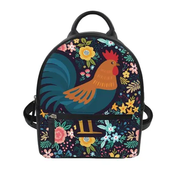 

THIKIN Cartoon Chicken Print Backpacks Teenage Girls Bags Women PU Leather Small Backpack Female High Quality Casual Rucksack