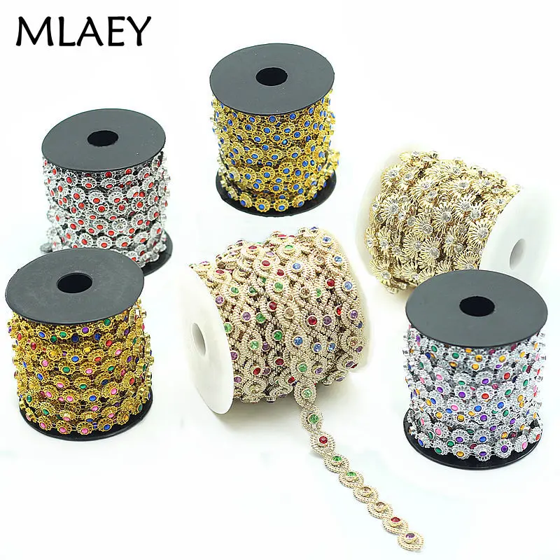 

MLAEY 2yards/lot Flower Diamond Bling Crystal Ribbon Wrap Trim DIY Home Wedding Cake Party Decorations Gold,Silver lace Trimming