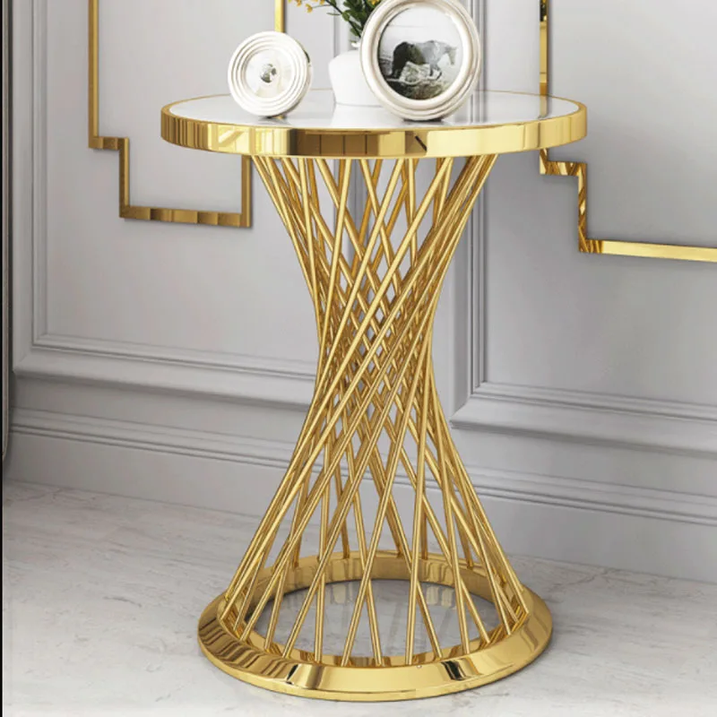 ديلوكس جولة الرخام نهاية الجدول لغرفة المعيشة جولة الفن طاولة جانبية الفولاذ طاولة قهوة فولاذية