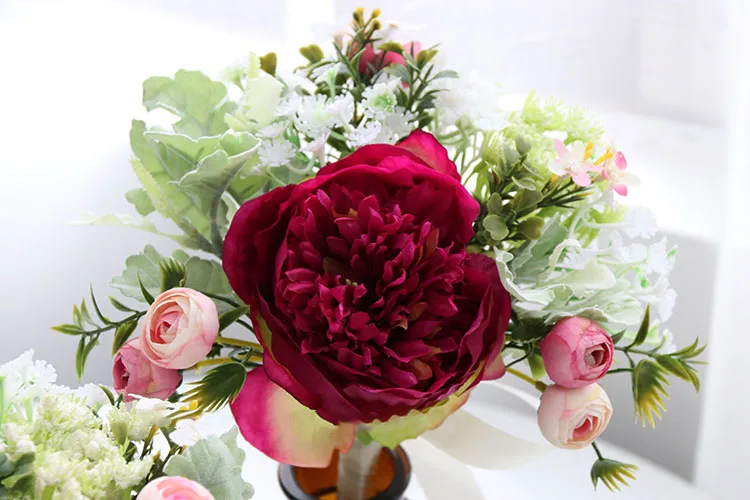 Wedding Bouquet for bridesmaids flowers artificial rose peony (11)