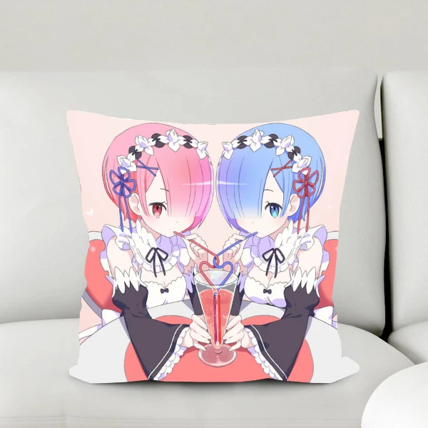 

Oct. Home Textile Micro-suede Fabric One-sided Two-sided Cartoon Square Pillow Case Anime Re:ZERO Twin Sister Rem & Ram #41013A