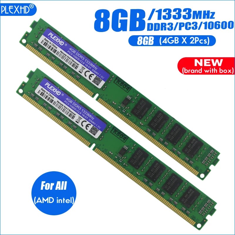 Новинка 8 Гб(2 шт. x4гб) 8 ГБ DDR3 PC3-10600 PC3 10600 1333 МГц для настольных ПК Память DIMM ram 240 контакты(для intel amd) Совместимость с системой