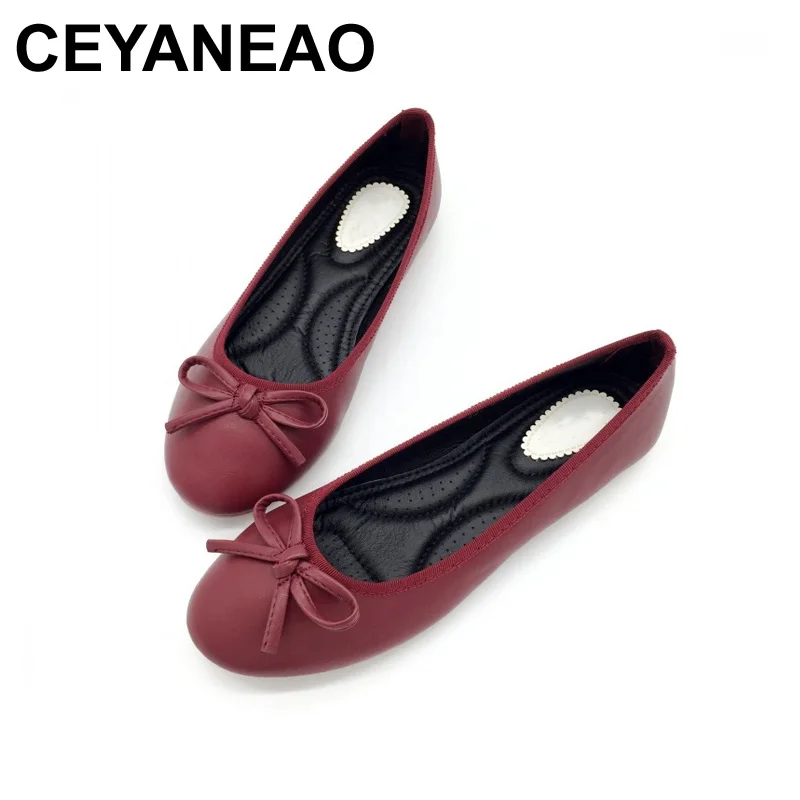 

CEYANEAO Women Ballet Flats Slip-On Round Toe Woman Single Shoes Work Ladies Females Footwear Zapatos Mujer Plus Size