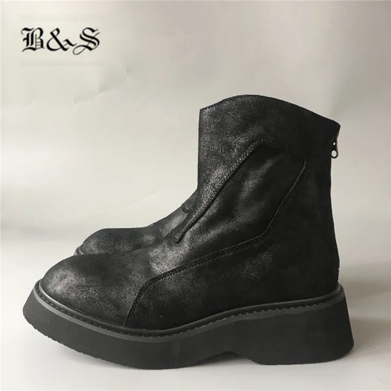 Черные и уличные ботинки ручной работы в стиле рыцаря черного цвета на толстой подошве, уличные ботинки на молнии, замшевые ботинки в стиле