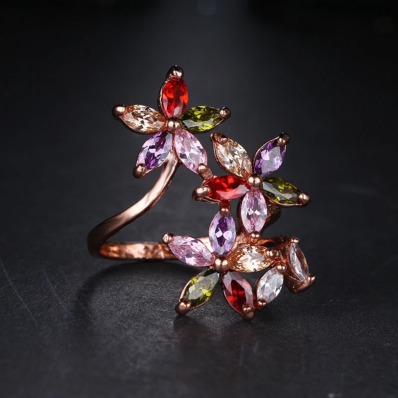 Emmaya, уникальный дизайн, модное кольцо Monalisa, розовый, золотой, цветной, AAA, циркон, обручальное, bijoux, 3 Ctue, цветы, кольца для женщин