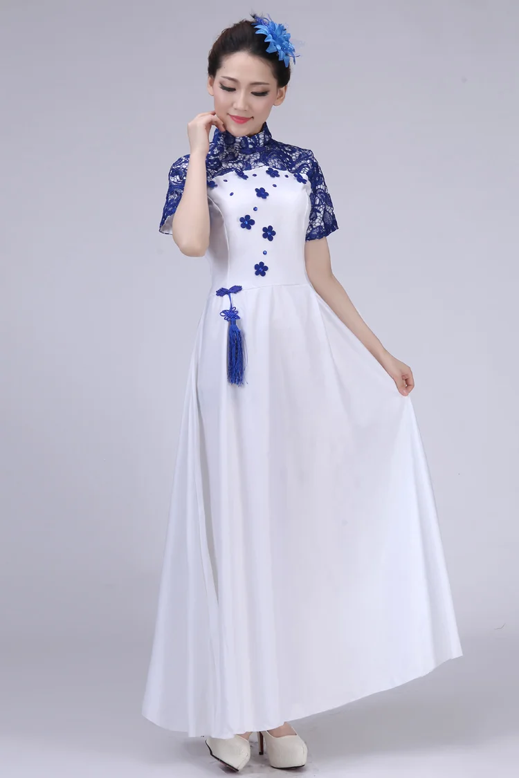 Chinese Folk Dance Dress Traditional Chinese Dance Dress Female Chorus Clothes Guzheng
