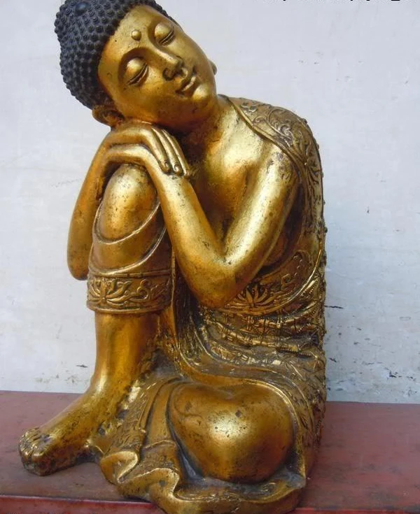 

15" China bronze gild Buddhism pattern contemplate buddha Sculpture statue