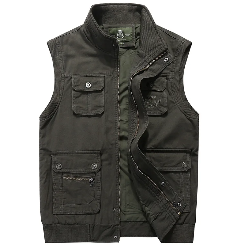 Vest Jacket Sleeveless Men Vest Male Many Pocket Waistcoat Photographer Autumn Unloading Tactical Stand Collar Multi Pocket Vest