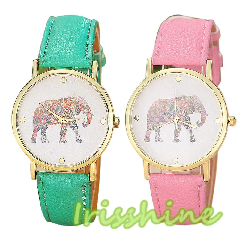 Irissshine #7010 женские часы новый образец с напечатанным слоном Плетеная кожа с кварцевым Циферблатом Часы relogio feminino