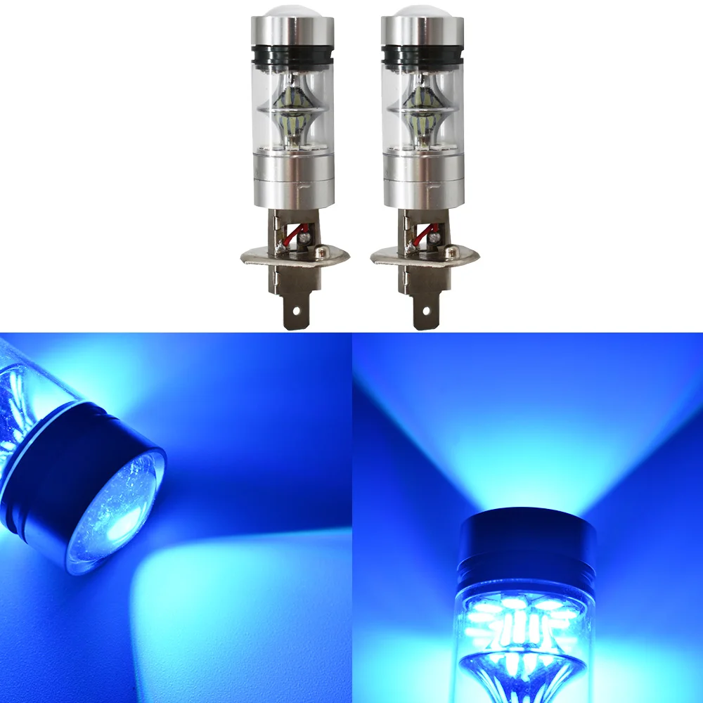 

2x H1 8000K 100W LED ICEBERG BLUE 20-SMD Projector Fog Driving DRL Light Bulb