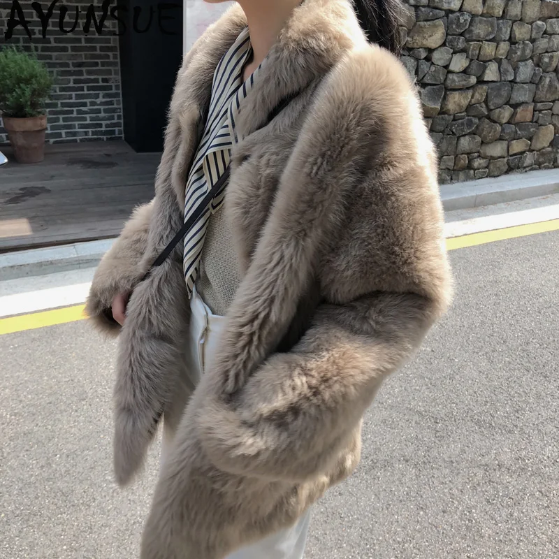 AYUNSUE, натуральный мех, пальто для женщин, натуральная овчина, кожаная куртка,, зимняя куртка, женские Роскошные шерстяные меховые пальто MY3580