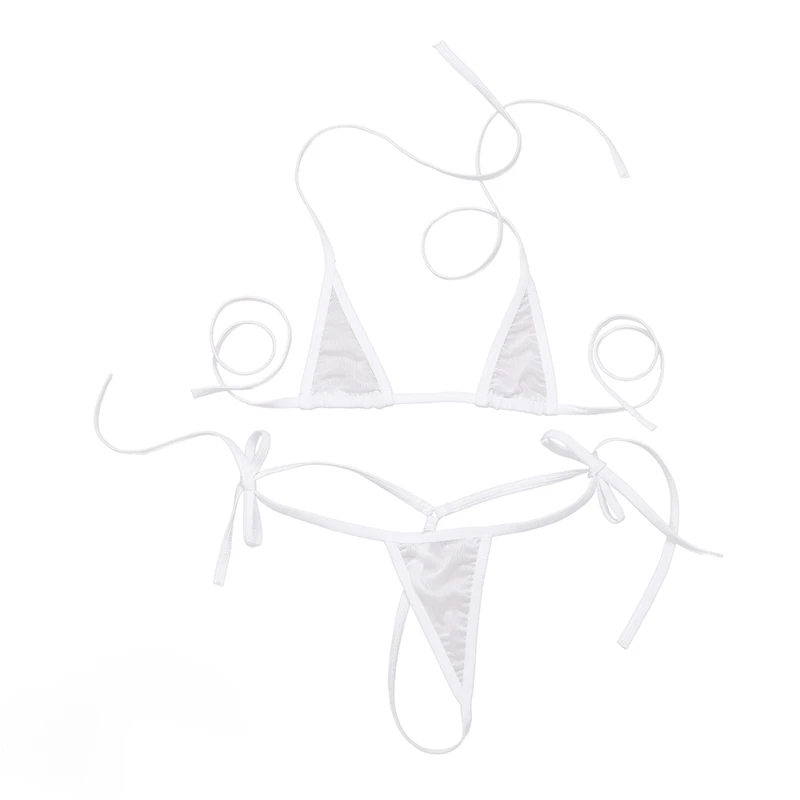 Женский комплект нижнего белья, женское прозрачное экстремальное бикини, топ с бретельками и завязками по бокам, сексуальные летние пляжные комплекты с бюстгальтером