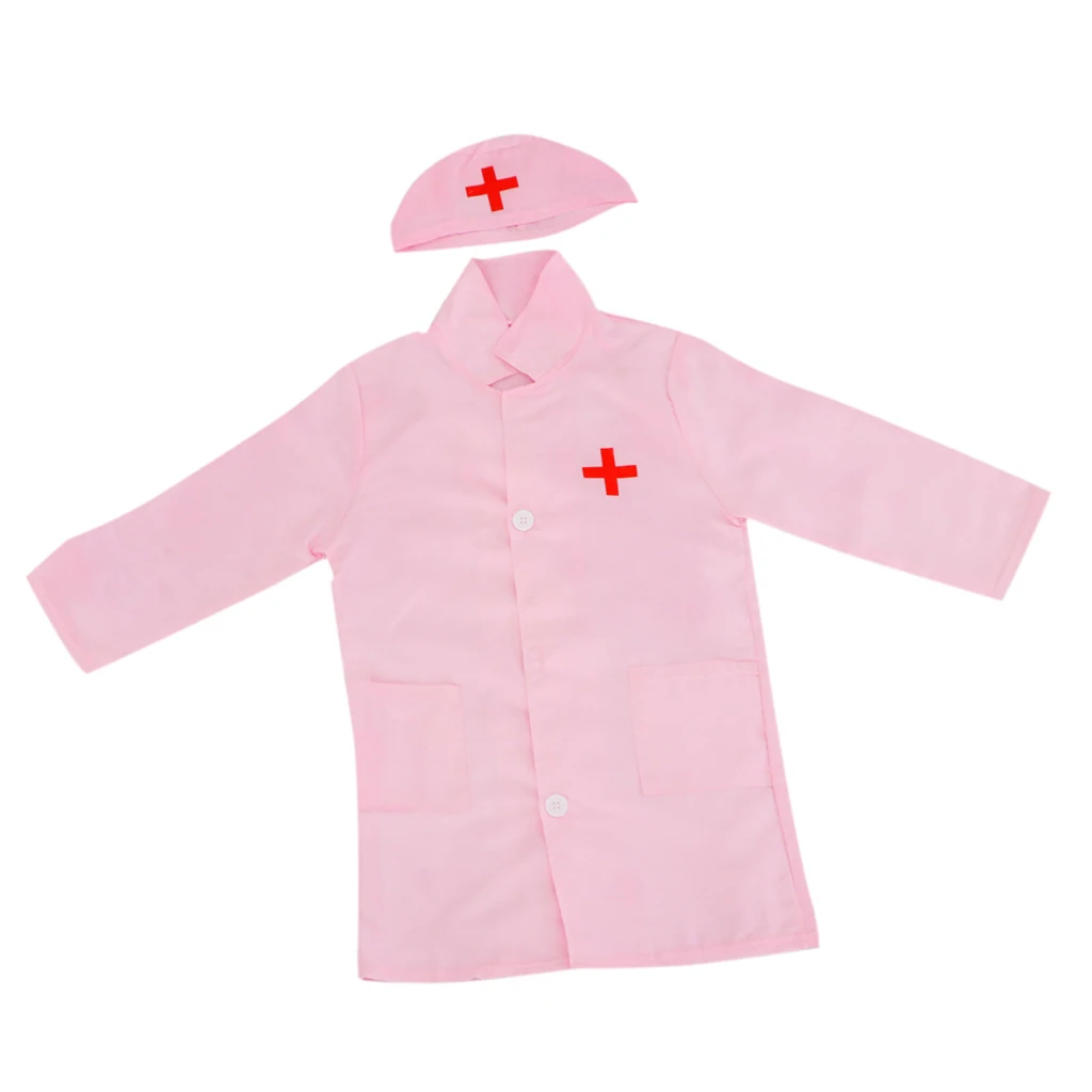 Unisex Kids Boys Girls Doctor Surgeon Halloween Cosplay Dress up Coat with Cap Nurse Play Tools Set Outfits
