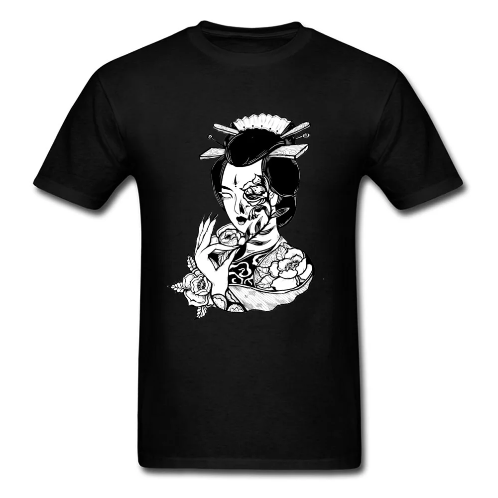 Custom Geisha004 T Shirt for Men Latest Fall O Neck Pure Cotton Short Sleeve T-Shirt Casual T-shirts Free Shipping Geisha004 black