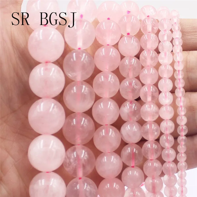 

Free Shipping 4mm-16mm Pink Rose Quartzs Gems Loose Natural Stone Beads String 15"