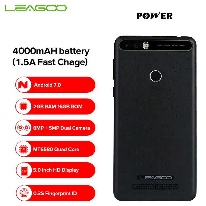 bilder für Ursprüngliche LEAGOO KIICAA POWER Smartphone Android 7.0 MT6580A Quad Core 5,0 Zoll 8.0MP Dual-kamera 2 GB + 16 GB Fingerabdruck 3G Telefon bilder für Ursprüngliche LEAGOO KIICAA POWER Smartphone Android 7.0 MT6580A Quad Core 5,0 Zoll 8.0MP Dual-kamera 2 GB + 16 GB Fingerabdruck 3G Telefon