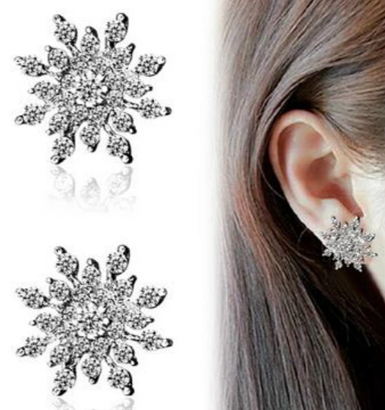 

1 Pair Fashion Crystal Rhinestone Snowflake Star Ear Stud Earring Wedding Bridal Jewelry For Women