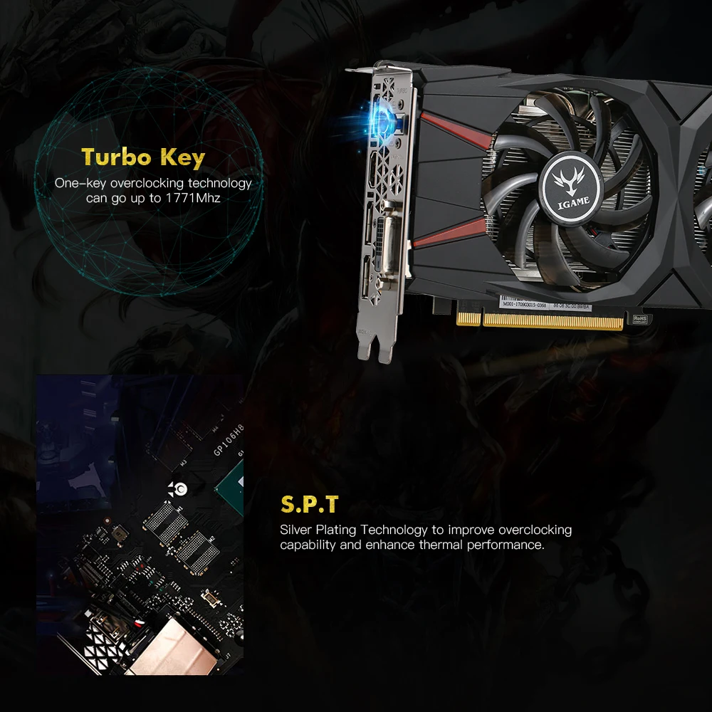 Красочная игровая GTX1060 U 6G видеокарта 1556 1771 МГц/8008MHz1060 GDDR5 PCI E 3 * DP + HDMI DVI