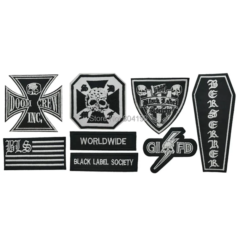 

8 pcs HEAVY METAL BAND BLACK LABEL SOCIETY BLS PATCH SET For Vest CHEST Back Music Band LOGO Embroidered IRON ON Patch ROCK PUNK