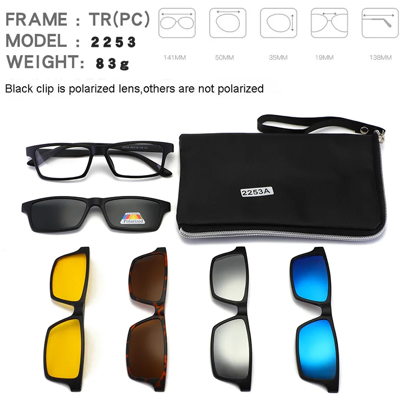 Зажим на Винтаж поляризованных солнцезащитных очков Для женщин Для мужчин вождения защитные очки, оправа, комплекты, 5+ 1 Солнцезащитные очки Lunettes Oculos - Цвет линз: 1