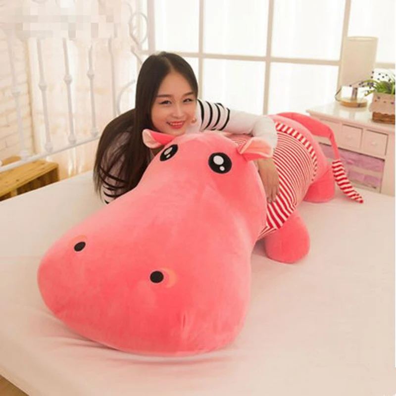 Dorimytrader Huge Soft Animal Lying Hippo Plush Toy Big Cartoon Hippos Doll Animals Pillow Gift for Girls and Boys Decoration 180cm 71inch DY61966 (1)