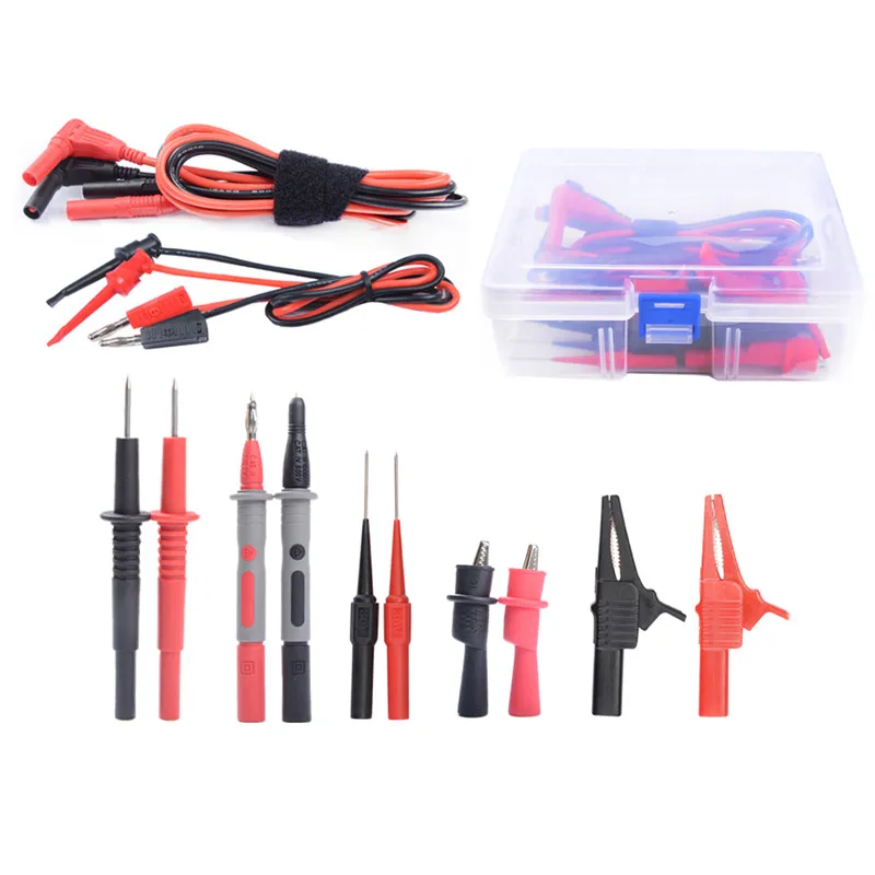 

4mm Silicone Cable 15 in 1 Super Multimeter Probe Test Lead Kit with Alligator Clips And Replaceable Test Hook