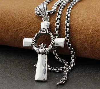 

Celtic Claddagh Cross Necklace - Stainless Steel Irish Knot Love Loyalty NEW