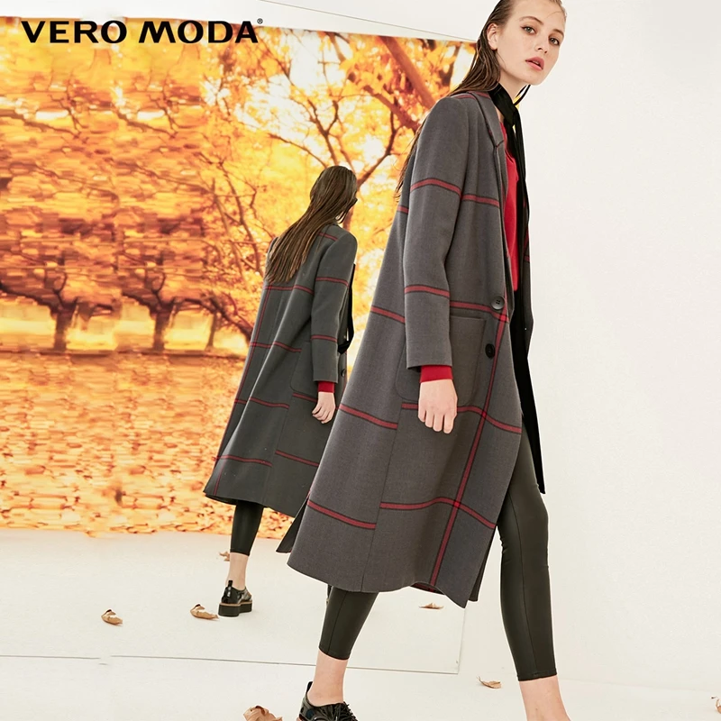 Vero Moda Новая женская куртка женская клетчатая двубортная кокон пальто Длинная зимняя куртка | 318321501