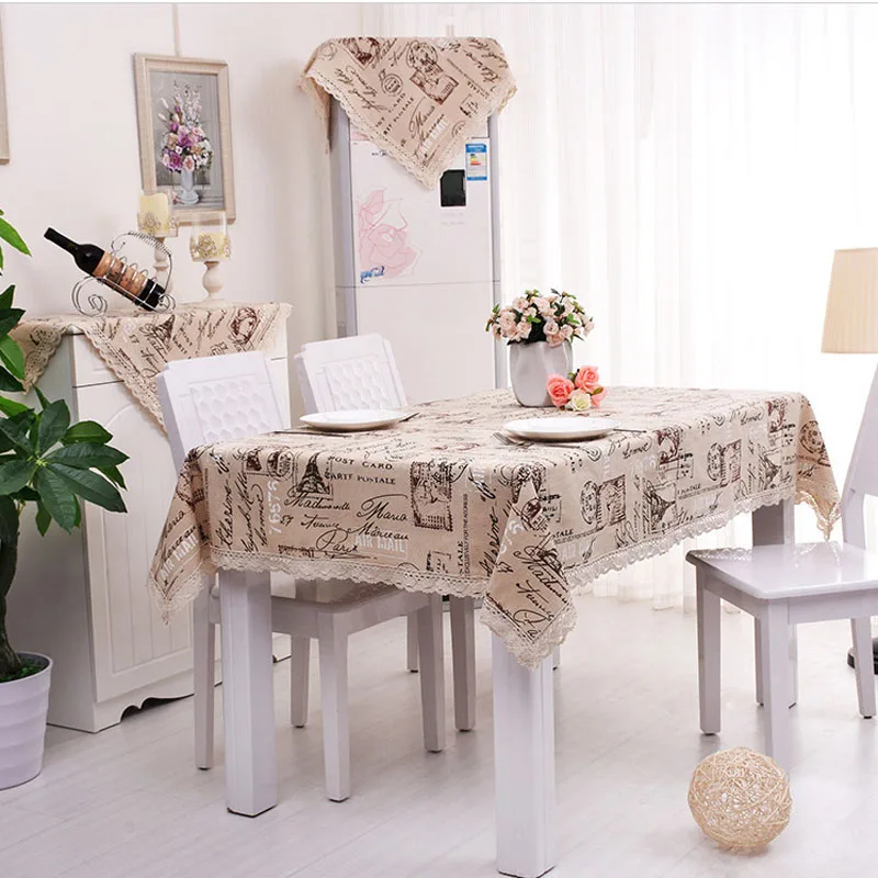 British Linen Cotton Table Cloth Crown Letter Printed Lace Edge
