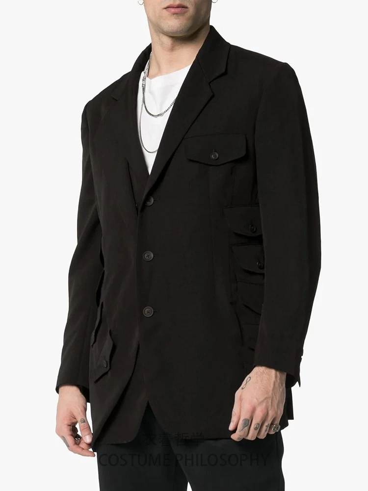 XS-5XL Мужская Новая Мода стилист волос Мода walk-show мульти-карман свободный двухслойный костюм плюс размер певица костюмы
