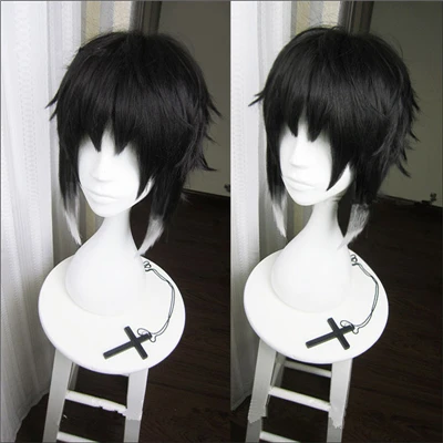 New Anime Bungo Stray Dogs Ryunosuke Akutagawa Cosplay Wigs Ryuunosuke Black Gray Curly Fluffy Heat Resistant Synthesis Hair Wig - Цвет: Wigs