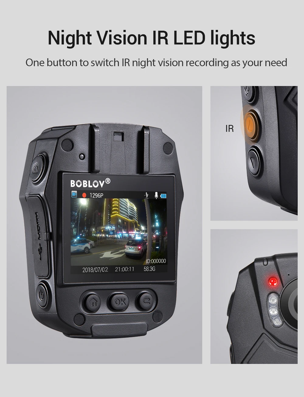 BOBLOV PD50 32GB Police Body Camera Recorder HD 1296P Politie Camera de corpo Infrared Night Vision