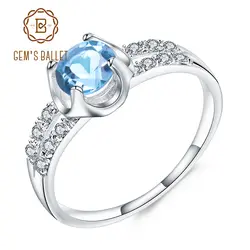Ювелирное балетное кольцо 1.05Ct с круглым натуральным швейцарским голубым топазом, кольцо с драгоценным камнем, 925 пробы серебряное