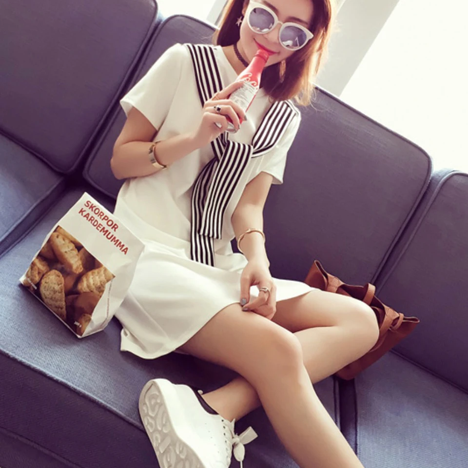 Модная Корейская одежда Sukienka вертикальный платье в полоску Винтаж матрос Kawaii Kleid