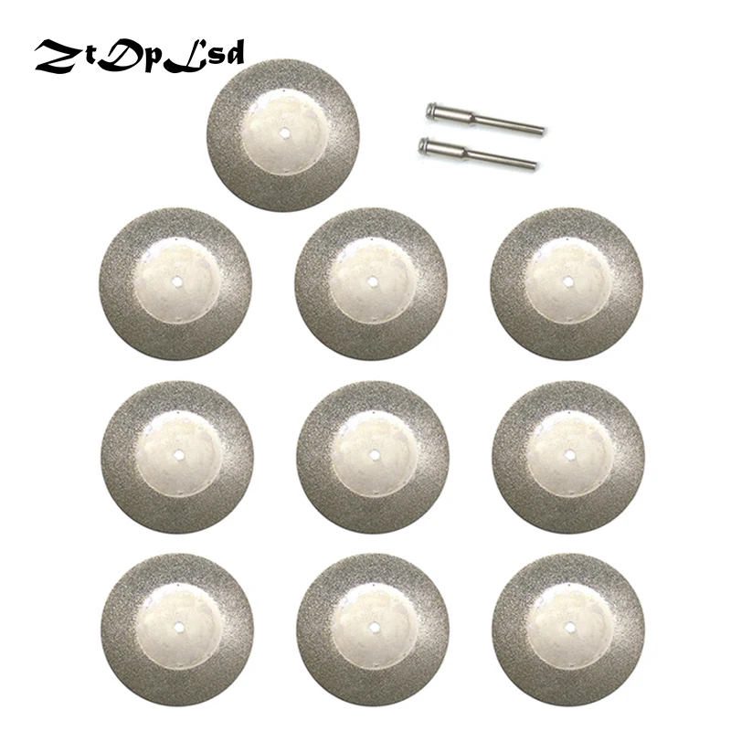 ZtDpLsd 10Pcs 50mm Diamond Saw Blade Silver Cutting Discs + 2Pcs 3mm Connecting Shank for Dremel Drill Fit Rotary Tool | Инструменты