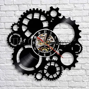

Unique Steam Punk Decorative Wall Clock Vintage Vinyl Record Time Clock With Color Changing LED Light Modern Home Decor