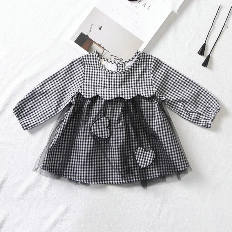 Summer Girl Mini Dress Simple Cute Love Long-sleeved Net Yarn Round Neck Suitable for Children Comfortable Clothes | Детская одежда и