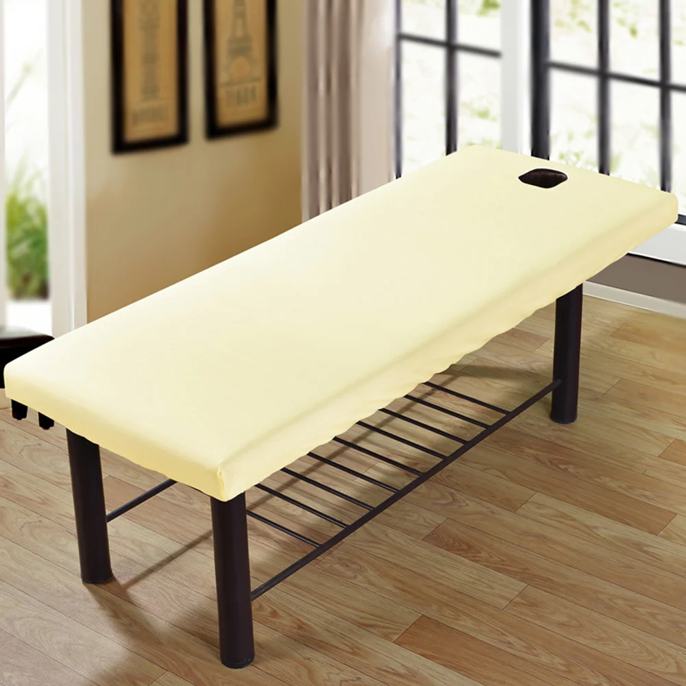 

Solid Polyester Fitted Sheet All-round Wrap Elastic Bed Sheet Forepart Hole Couch Cover Bedding Article Massage Salon
