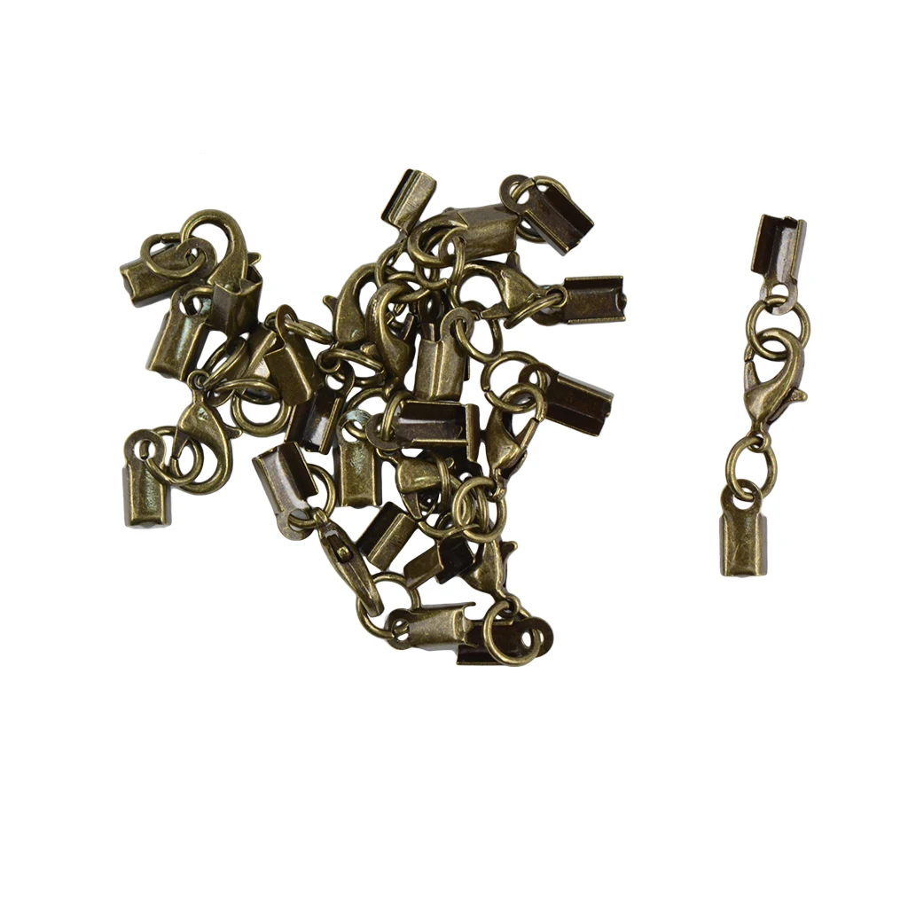 12pcs Brass Cord Ends with Lobster Claw Clasp Cord Crimp Extender DIY Jewelry Findings