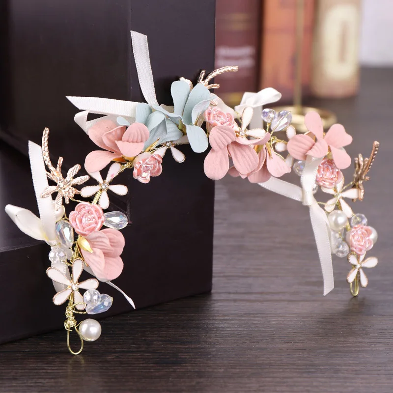 Женский обруч для волос с искусственным жемчугом розовый в стиле