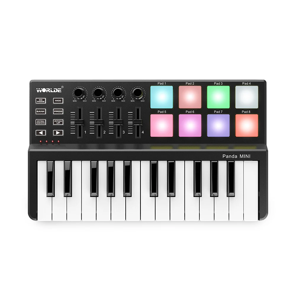 WORLDE Panda MINI ультрапортативная USB MIDI клавиатура с 25 клавишами 8 цветными подсветками