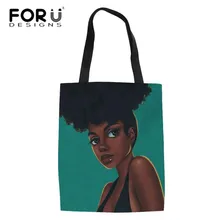FORUDESIGNS/Женские складные сумки для покупок для женщин, черная африканская девочка Лен с принтом, сумка-тоут, женская сумка для покупок, сумка для хранения