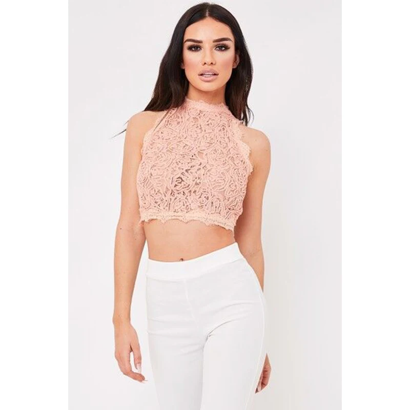 

UIDEAZONE Sleeveless Lace Tee Tops Solid Color Women Sexy Crop Top Femme Slim Pattern Summer Tops for Women 2019