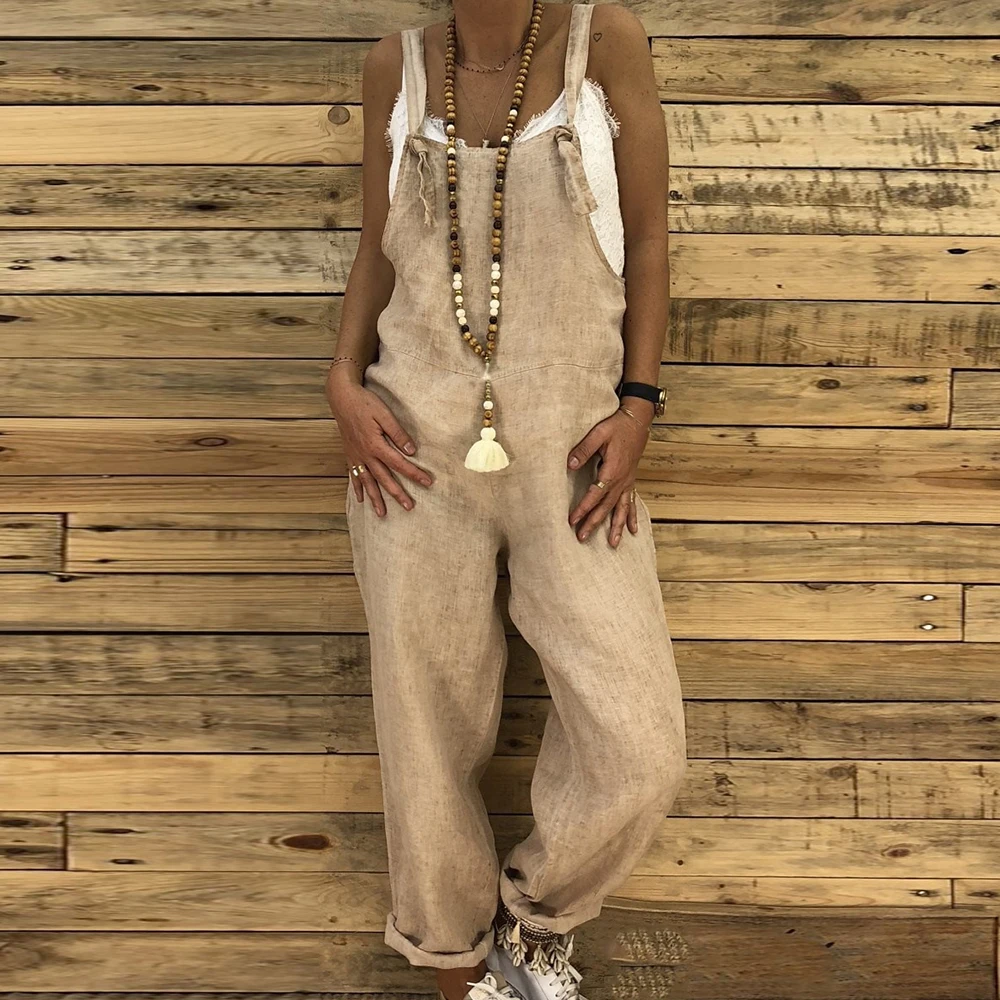 

CALOFE Rompers Women Jumpsuits Cotton Linen Female Overall Dungarees Casual Harem Pants Loose Long Playsuit Jumpsuit Hip Hop