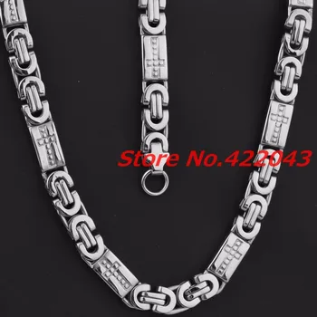 

New Fashion 8mm Mens Chain Boys Necklace Silver color Tone Flat Byzantine Link Stainless Steel 55cm Necklace & 23cm Bracelet