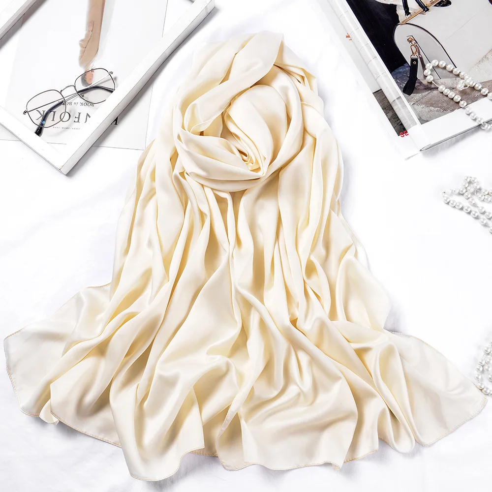 Элегантная Свадебная Серебряная шаль для невесты, шелковые шарфы для женщин, вечерние шарфы, шарфы, хиджаб - Цвет: Бежевый