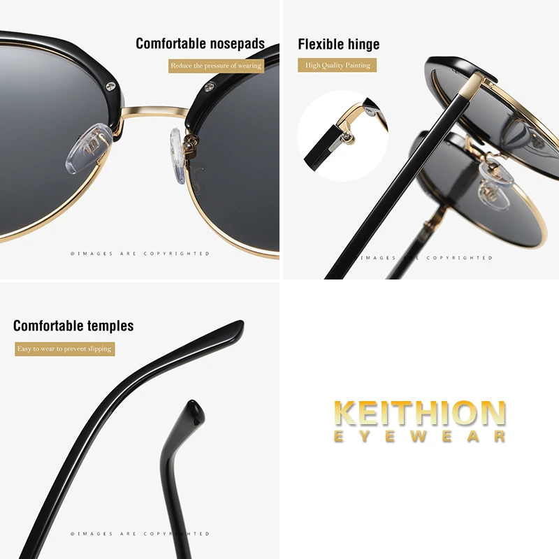 HEITHION New Fashion Candy Vintage Round Mirror Sunglasses Women Luxury Brand Original Design Black Sun Glasses Female Oculos